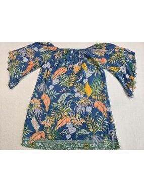 Angie Boho Tropical Print Off-The-Shoulder Rayon Dress With Flared Sleeves M